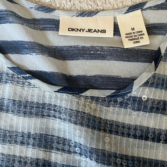 DKNY Sequins Scoop Neck Sleeveless Striped Tank Seethrough - Picture 7 of 8